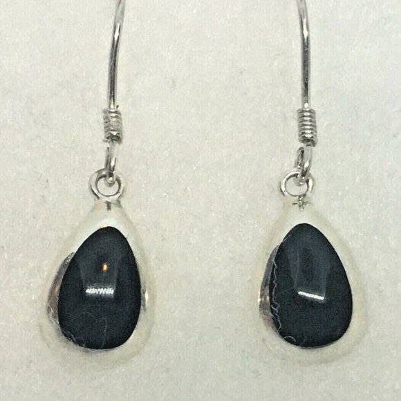 Silpada Sterling Silver Black Obsidian Tear Drop Earrings on French Hooks - Picture 2 of 5
